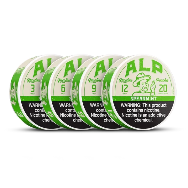 Alp Spearmint nicotine pouches all strengths lineup
