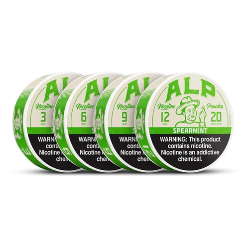 Alp Spearmint nicotine pouches all strengths lineup