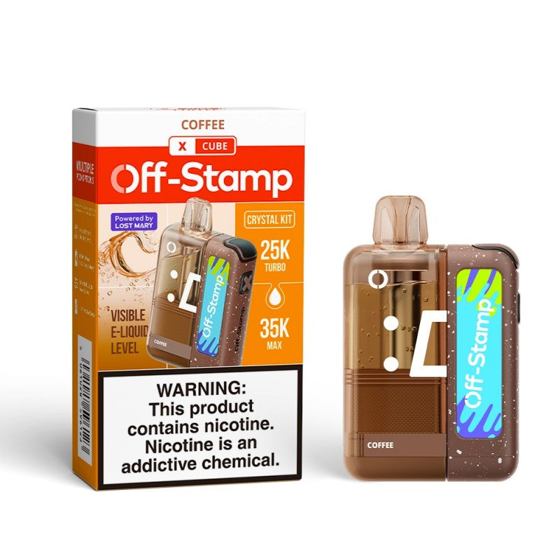 Off-Stamp X-Cube 25K Crystal Kit – Coffee | 25,000 Puffs | 5% Salt Nic | Includes Charging Device