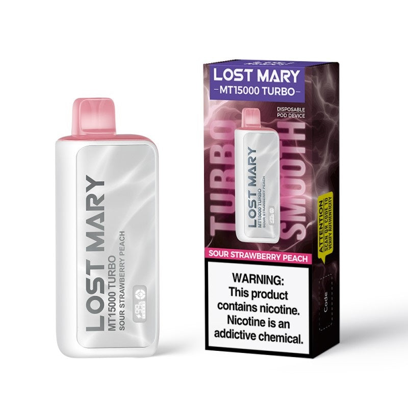 Lost Mary MT15000 Turbo Disposable Vape – Sour Strawberry Peach | 15,000 Puffs | 50mg Salt Nic