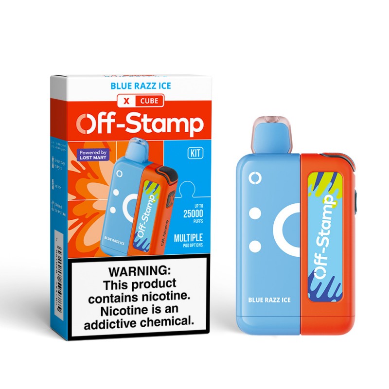 Off-Stamp X-Cube 25K Kit – Blue Razz Ice | 25,000 Puffs | 5% Salt Nic | Includes Charging Device