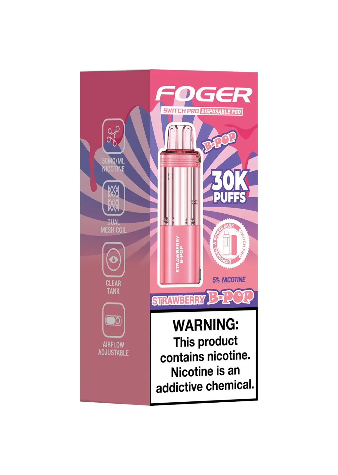 Foger Switch Pro Replacement Pod – Strawberry B-Pop | 30,000 Puffs | 19ml | 5% Salt Nic